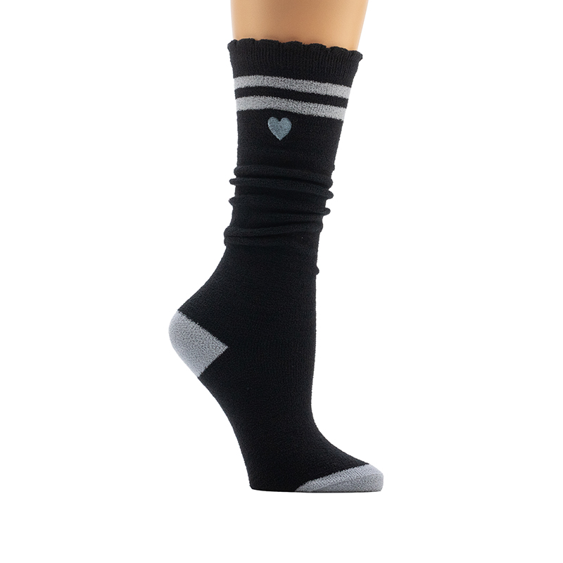 Ladies'Varsity Stripe with Heart Embroiddery  Cosy Home Socks