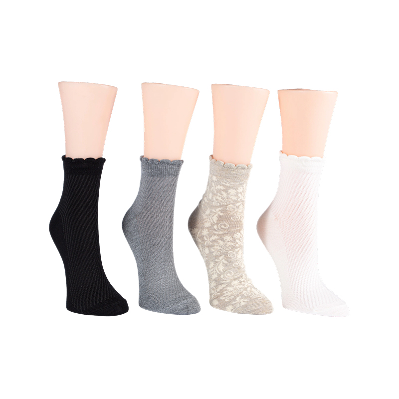 Vintage Floral/Diagonal Rib Scallop Welt Anklet 4 Ppk Socks