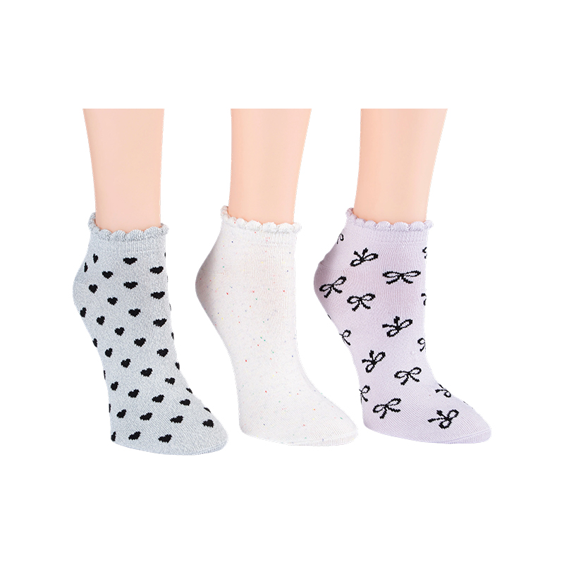 A/O Bow/Rainbow Fleck/A/O Heart Scallo Lowcut 3ppk Socks