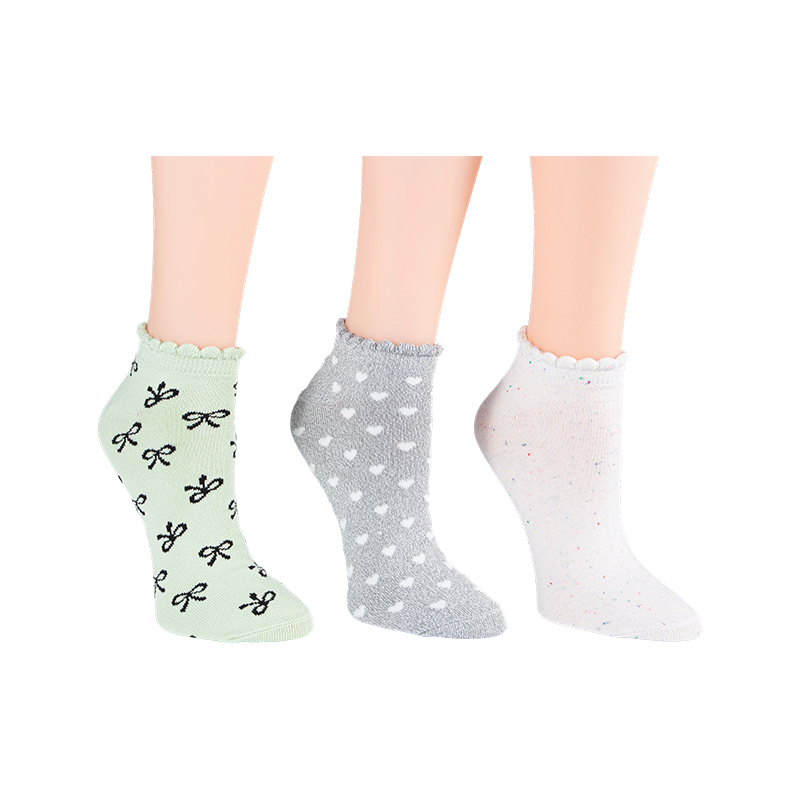 A/O Bow/Rainbow Fleck/A/O Heart Scallo Lowcut 3ppk Socks