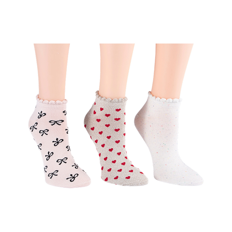 A/O Bow/Rainbow Fleck/A/O Heart Scallo Lowcut 3ppk Socks