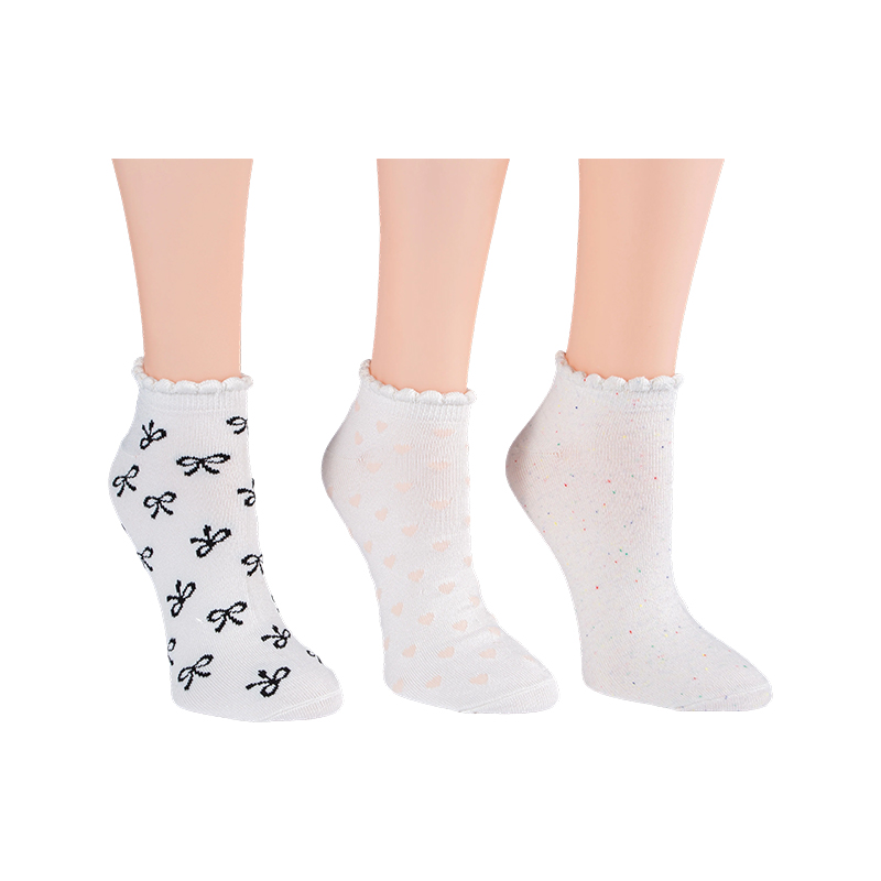 A/O Bow/Rainbow Fleck/A/O Heart Scallo Lowcut 3ppk Socks