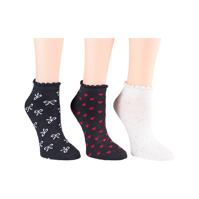 A/O Bow/Rainbow Fleck/A/O Heart Scallo Lowcut 3ppk Socks