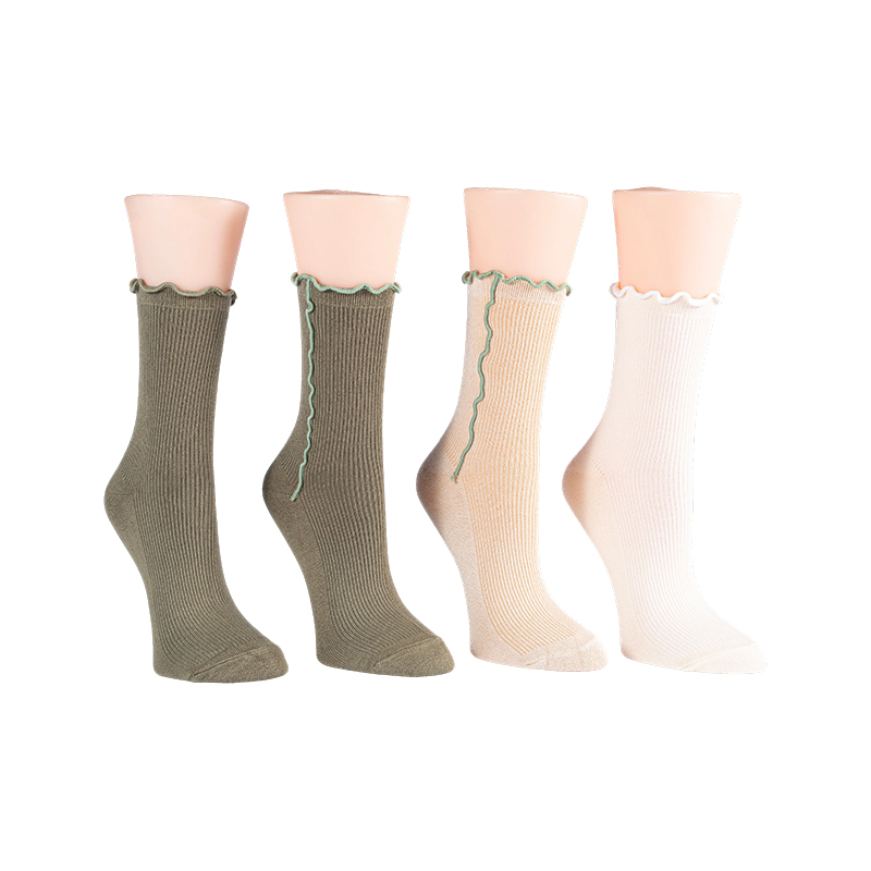 Constrast Lettuce Welt Rib Demi Crew 4ppk Socks