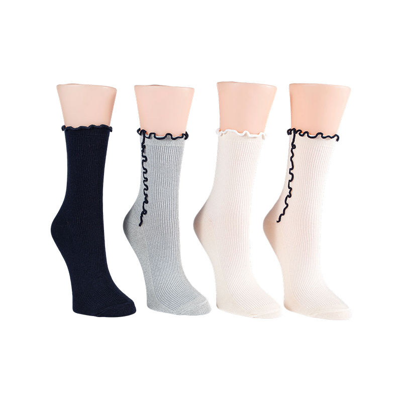Constrast Lettuce Welt Rib Demi Crew 4ppk Socks