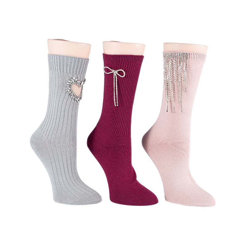 Ladies Removable Pearl Bow Crew Sock